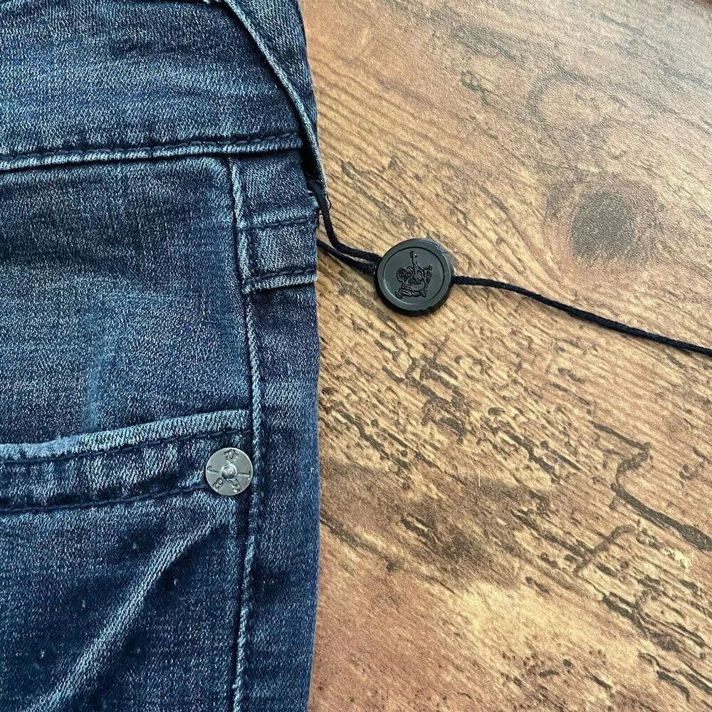 True Religion Mens Black Ricky Relaxed Fit Straight Leg Jeans Sz 32 Flap Pocket